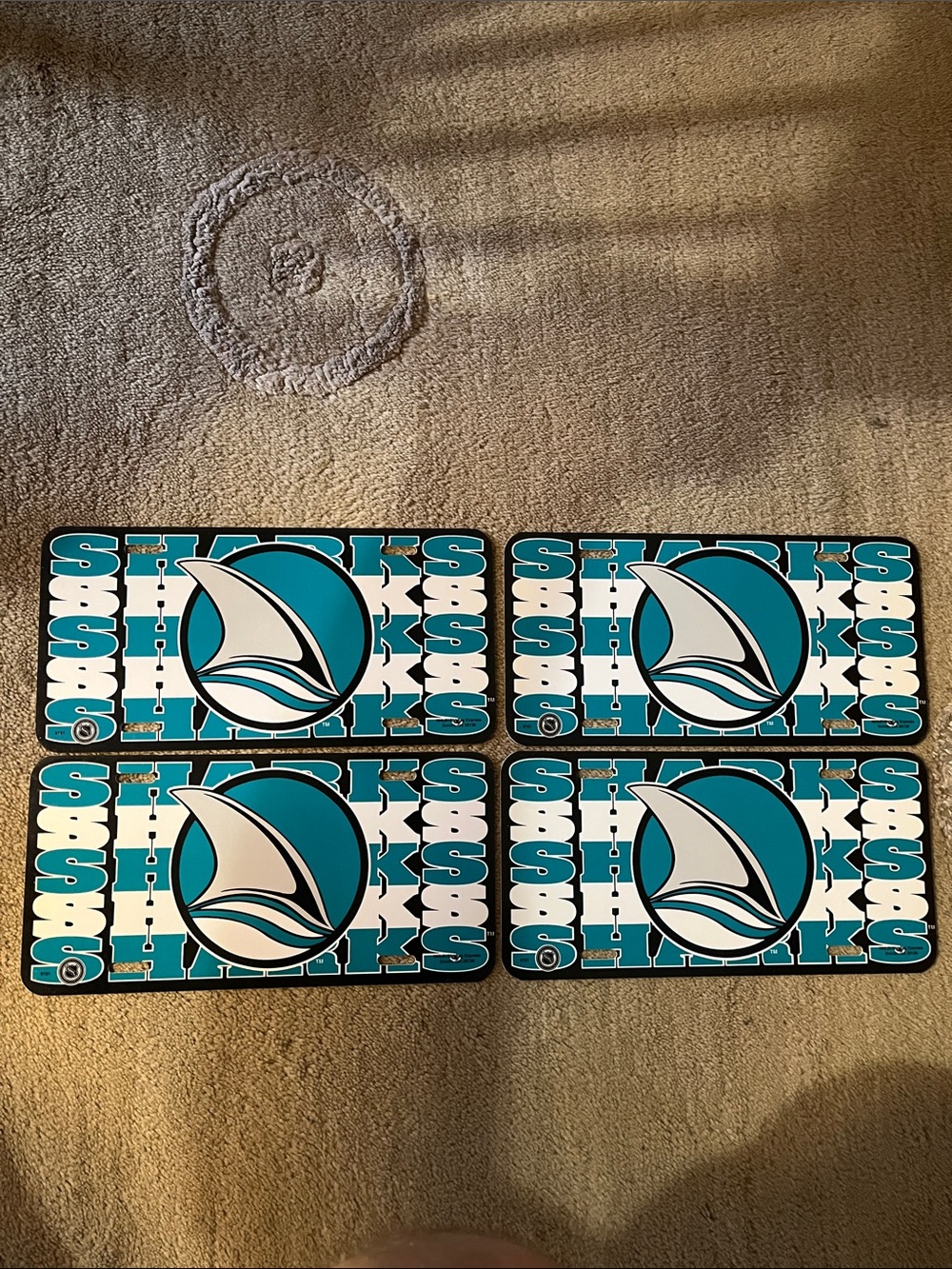 4 San Jose Sharks plastic Vintage Booster / License Plates